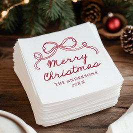Guardanapo De Papel Whimsical Hand-Drawn Red Bow Merry Christmas