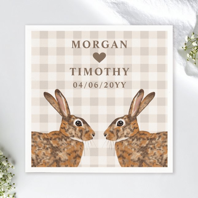 Guardanapo De Papel Whimsical Hare Heads With Names And Date Wedding (Criador carregado)