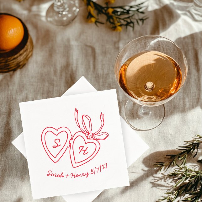 Guardanapo De Papel Whimsical Heart Locket Doodle Sketch Modern CUSTOM (Whimsical Heart Locket Doodle Sketch Modern CUSTOM Napkins red White
)