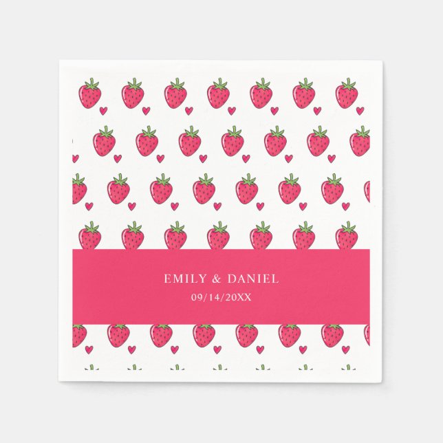 Guardanapo De Papel Whimsical Pink Strawberry Wedding Napkins (Frente)
