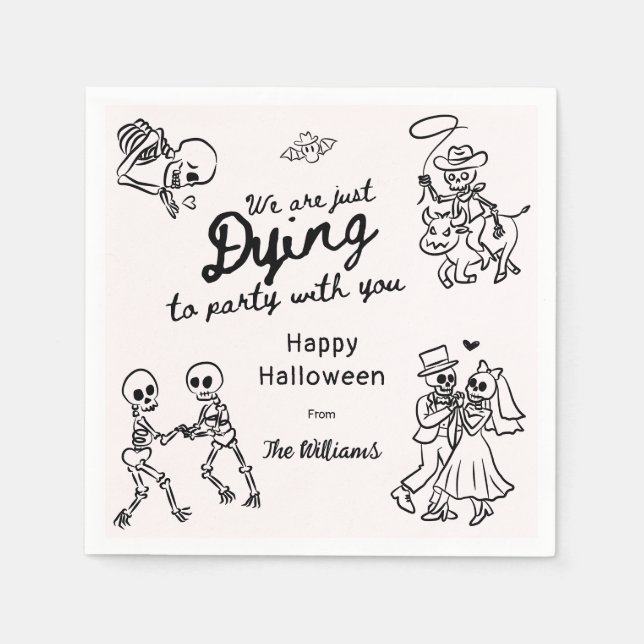 Guardanapo De Papel Whimsical Quirky Halloween Desenhou Porodles na Mã (Frente)