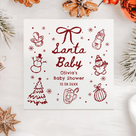 Guardanapo De Papel Whimsical Red Hand Drawn Christmas Baby Shower