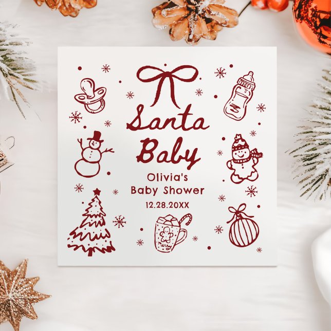 Guardanapo De Papel Whimsical Red Hand Drawn Christmas Baby Shower (Criador carregado)
