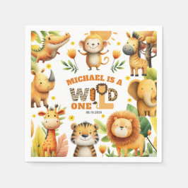 Guardanapo De Papel Whimsical Safari Animals WILD ONE 1st Birthday
