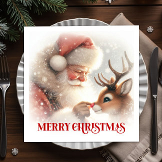 Guardanapo De Papel Whimsical Santa Rudolph Xmas Dinner Napkins