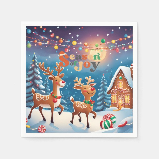 Guardanapo De Papel Whimsical Season of Joy Reindeer Colourful Festive (Frente)