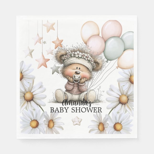 Guardanapo De Papel Whimsical Teddy Bear Baby Shower  (Frente)