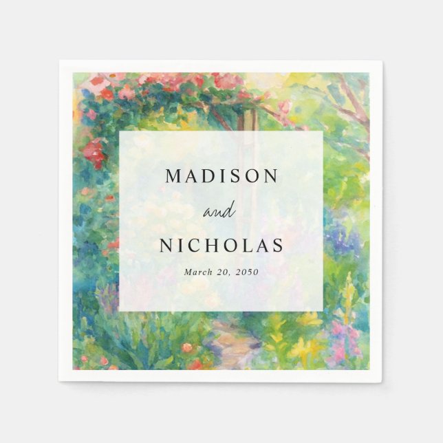 Guardanapo De Papel Whimsical Watercolor Garden Themed Wedding (Frente)