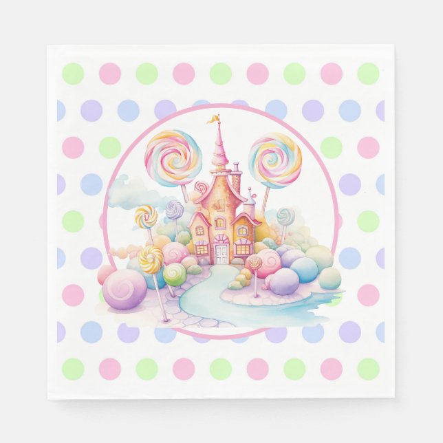 Guardanapo De Papel Whimsical Watercolor Pastel Candyland Birthday (Frente)