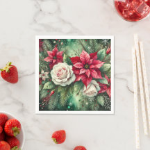 Whimsical Winter Poinsettia Evergreen Découpage