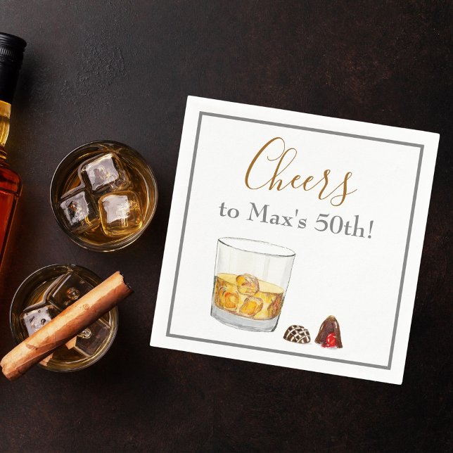 Guardanapo De Papel Whiskey Watercolor Chocolate Truffles Aniversário (Great design that you can customize with your event details!)