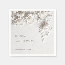 Guardanapo De Papel White 3D Flowers Roses Minimalist Wedding 
