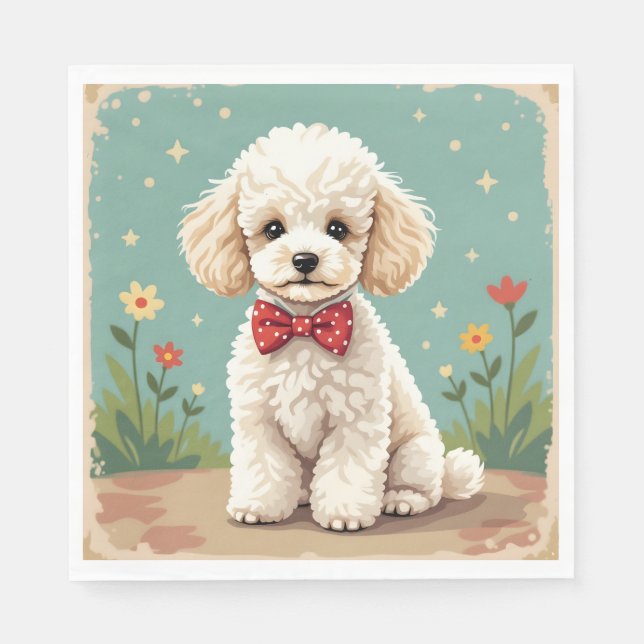 Guardanapo De Papel White adorable poodle with bow tie (Frente)