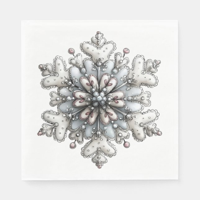 GUARDANAPO DE PAPEL WHITE AND SILVER HOLIDAY WINTER SNOWFLAKES (Frente)