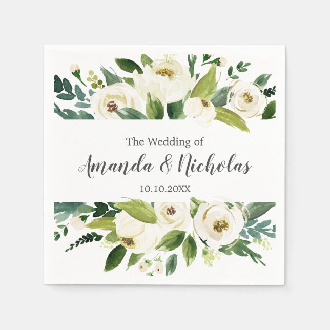 Guardanapo De Papel White Bloom | Casamento verde-russo (Frente)