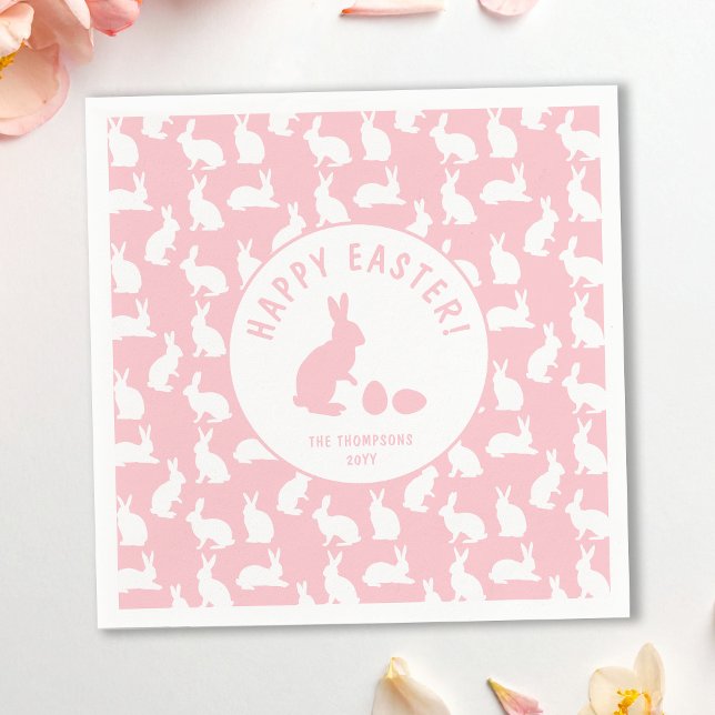 Guardanapo De Papel White Bunny Pattern On Blush Pink Cute Easter (Criador carregado)