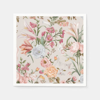 Guardanapo De Papel White Cats Pink Roses Floral 