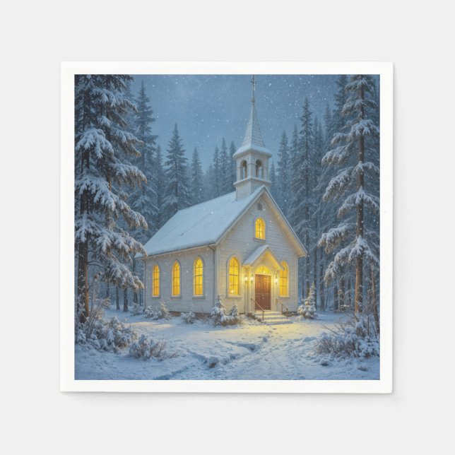 Guardanapo De Papel White Christmas Chapel In Winter Pines (Frente)
