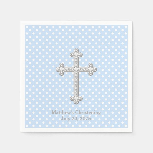 Guardanapo De Papel White Cross Blue Christening (Frente)