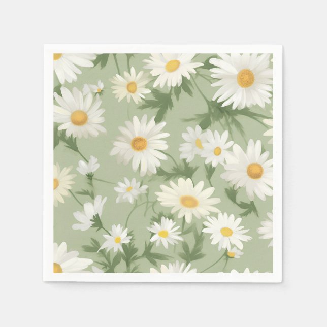 Guardanapo De Papel White Daisies On Green (Frente)