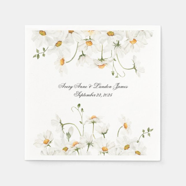 Guardanapo De Papel White Daisy Greenery Personalizado Bonito (Frente)