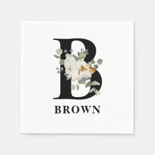 Guardanapo De Papel White Floral Black Monograma B Napkins