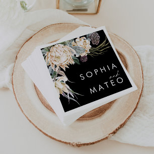 Guardanapo De Papel White Floral   Casamento Negro Napkins