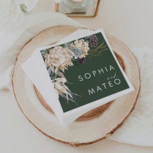 Guardanapo De Papel White Floral Casamento Verde Escuro Nápoles