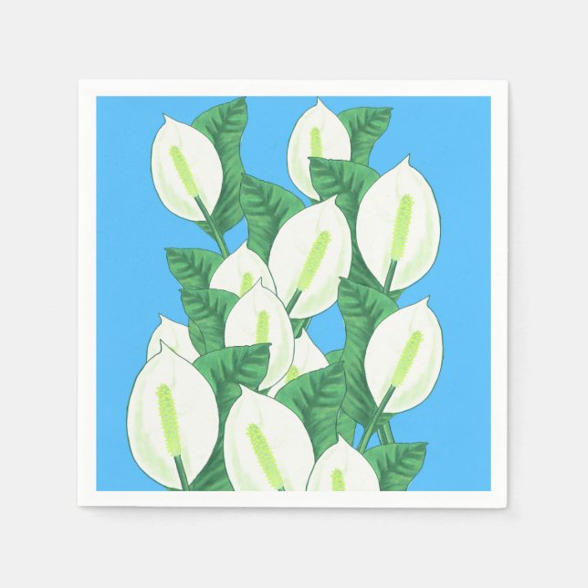 Guardanapo De Papel White Peace Lily Illustration Pale Blue (Frente)