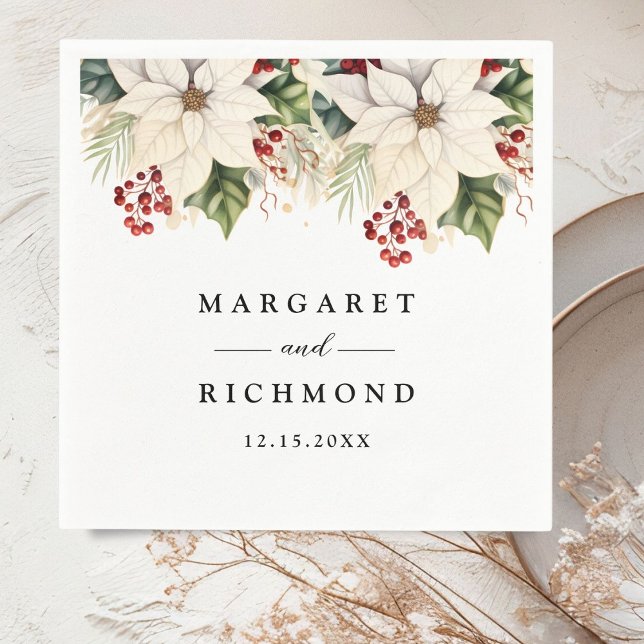 Guardanapo De Papel White Poinsettia Red Berries - Casamento no invern (Criador carregado)