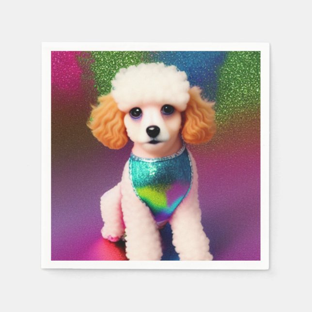 Guardanapo De Papel White Poodle com Creme Ears no Rainbow Sparkle (Frente)