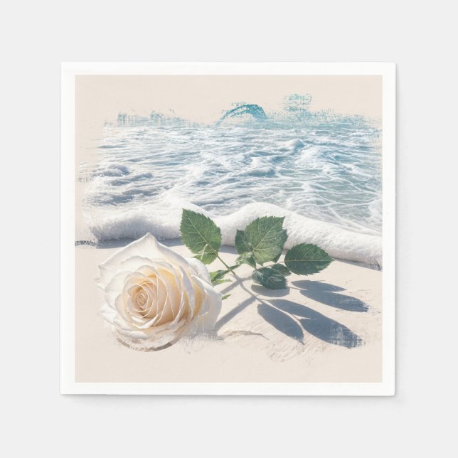 Guardanapo De Papel White Rose On Beach Sand  (Frente)