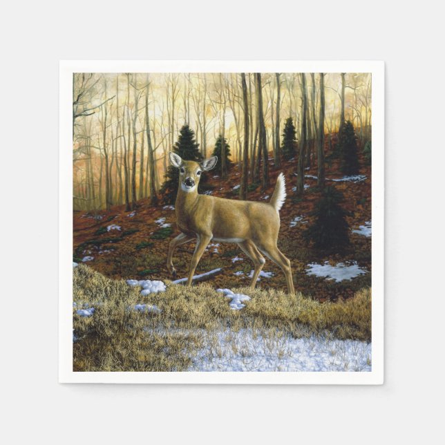 Guardanapo De Papel Whitetail Deer Doe na Floresta de outono (Frente)