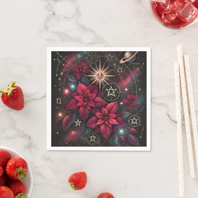 Guardanapo De Papel Wiccan Night Sky Poinsettia Decoupage Napkins (Insitu)