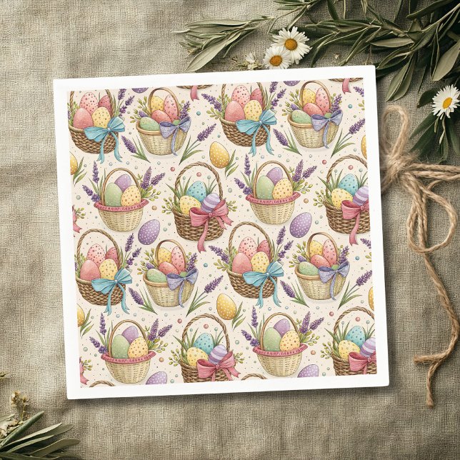 Guardanapo De Papel Wicker Basket Easter Eggs with Lavender (Criador carregado)