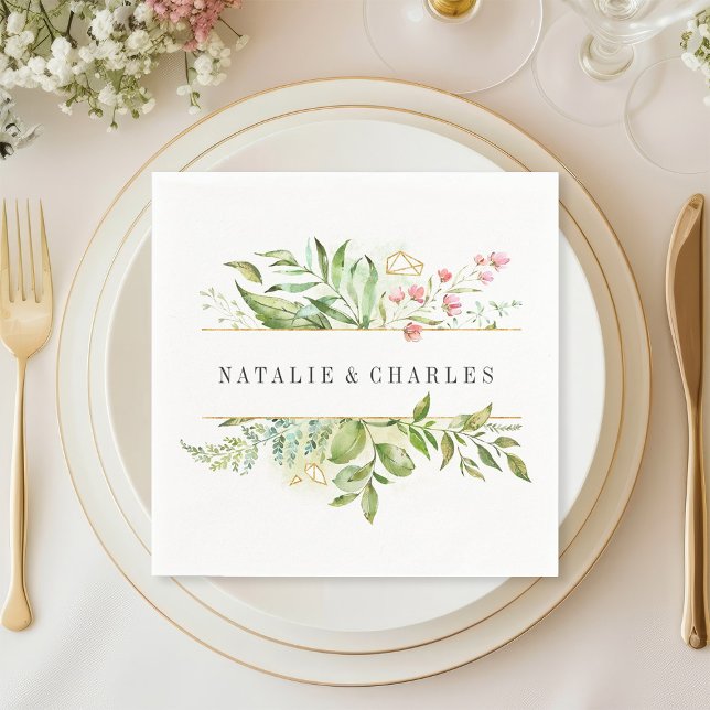 Guardanapo De Papel Wild Floral Green Foliage - Casamento Personalizad (Criador carregado)