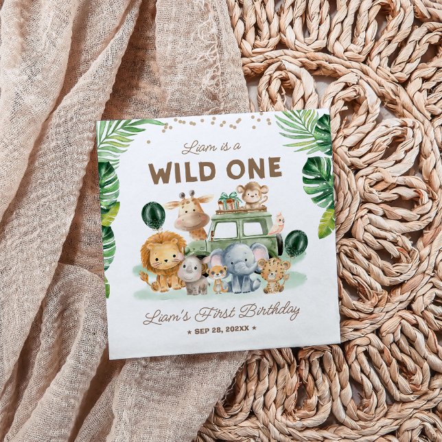 Guardanapo De Papel Wild One 1st Birthday Safari Animals (Criador carregado)
