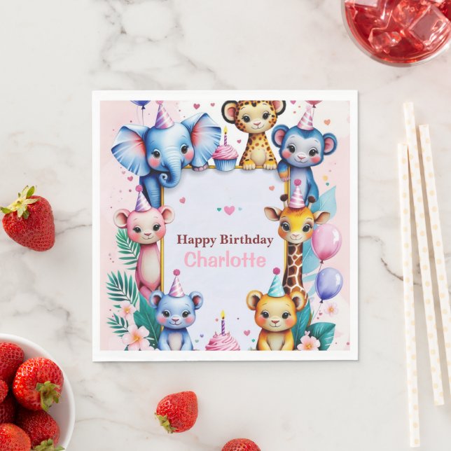 Guardanapo De Papel Wild One Cute Animals Balloon girls Birthday (Insitu)