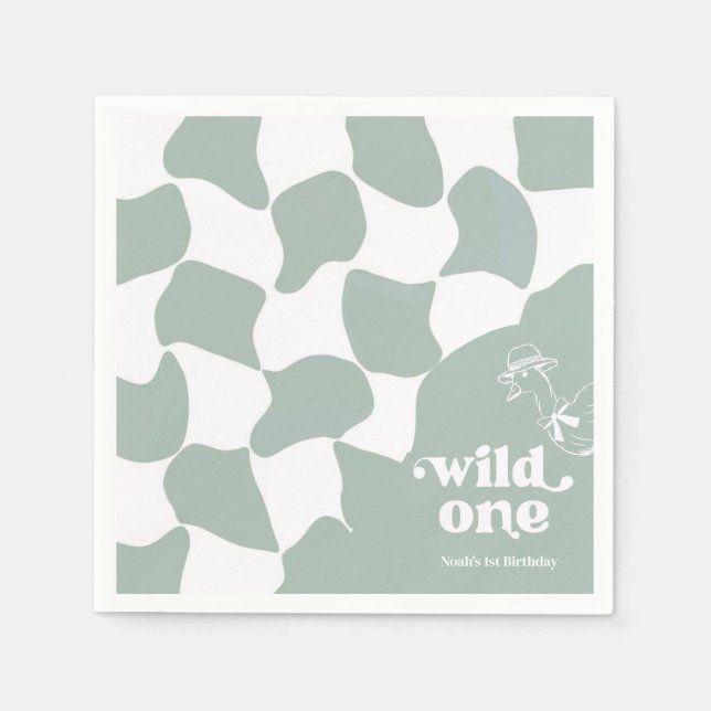 Guardanapo De Papel Wild One Dapper Duck 1st Birthday Sage Green (Frente)