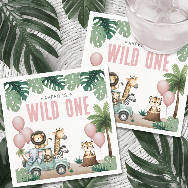 Guardanapo De Papel Wild One Pink Safari 1st Birthday (Wild One Pink Safari 1st Birthday Napkins)