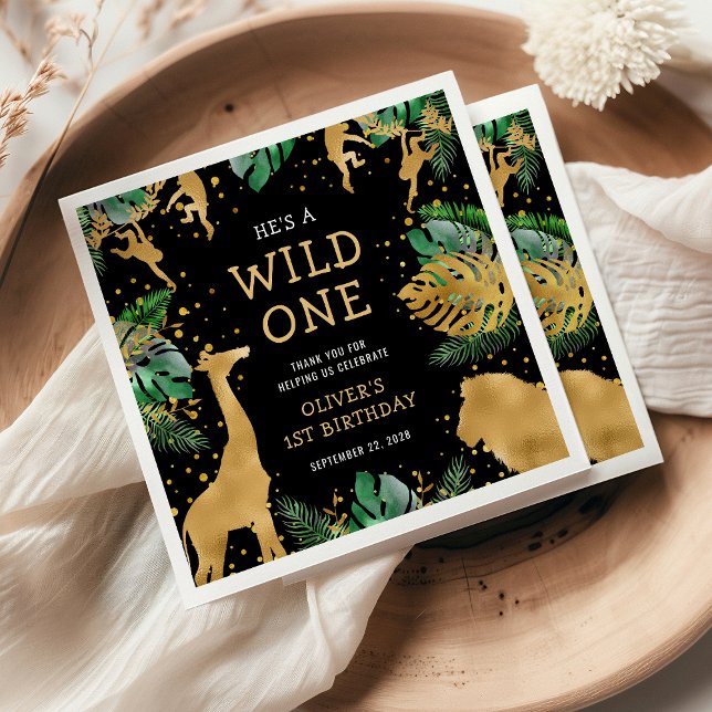 Guardanapo De Papel Wild One Safari Party Green Black (Criador carregado)