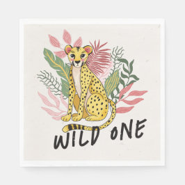 Guardanapo De Papel Wild One Safari Pink Cheetah Kids Birthday Party