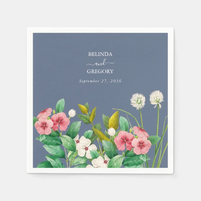 Guardanapo De Papel Wildflower Periwinkle Dusty Blue Weding (Frente)