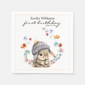 Guardanapo De Papel Wildflower Sweet Bunny 1st Birthday Party Napkin