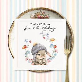 Guardanapo De Papel Wildflower Sweet Bunny 1st Birthday Party Napkin
