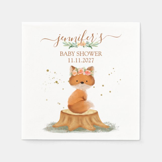 Guardanapo De Papel Wildlife Woodland Fox Baby Shower (Frente)
