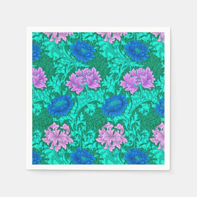 Guardanapo De Papel William Morris Chrysanthemums, Aqua e Violet (Frente)