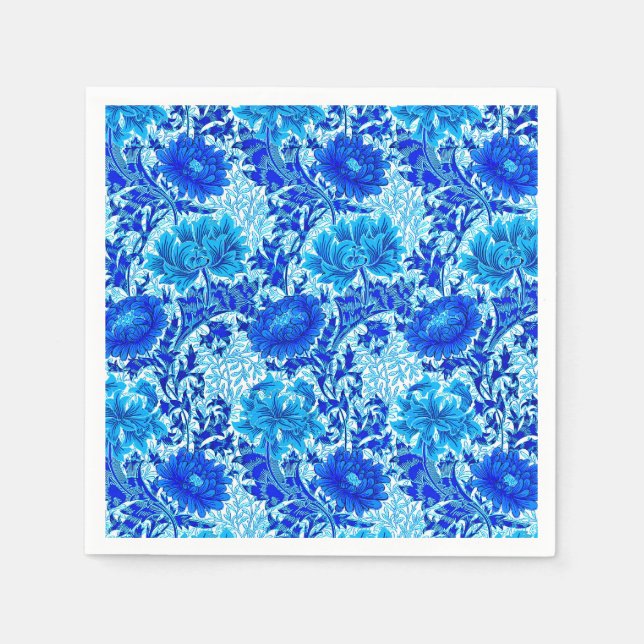 Guardanapo De Papel William Morris Chrysanthemums Shades de Denim Blue (Frente)
