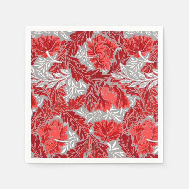 Guardanapo De Papel William Morris Floral, Vermelho Profundo e Cinzas  (Frente)