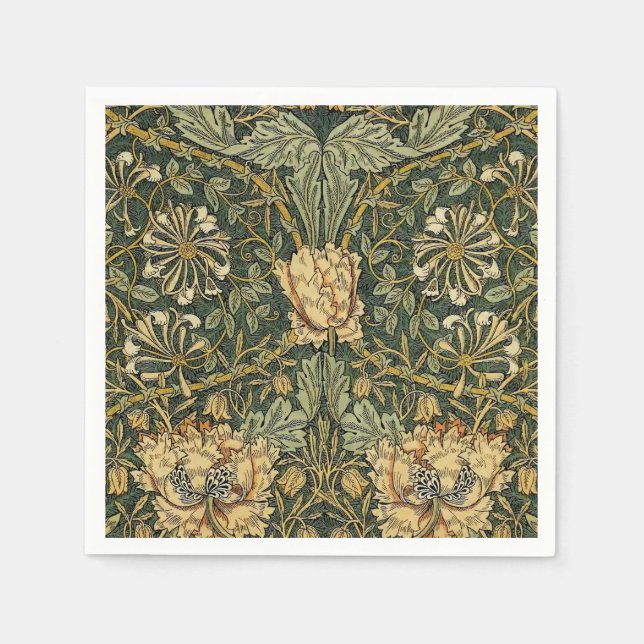 Guardanapo De Papel William Morris Honeysuckle Green Floral (Frente)
